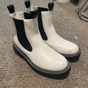 SHEIN Black and White Ankle Boots with Chunky Sole and Elastic Panels